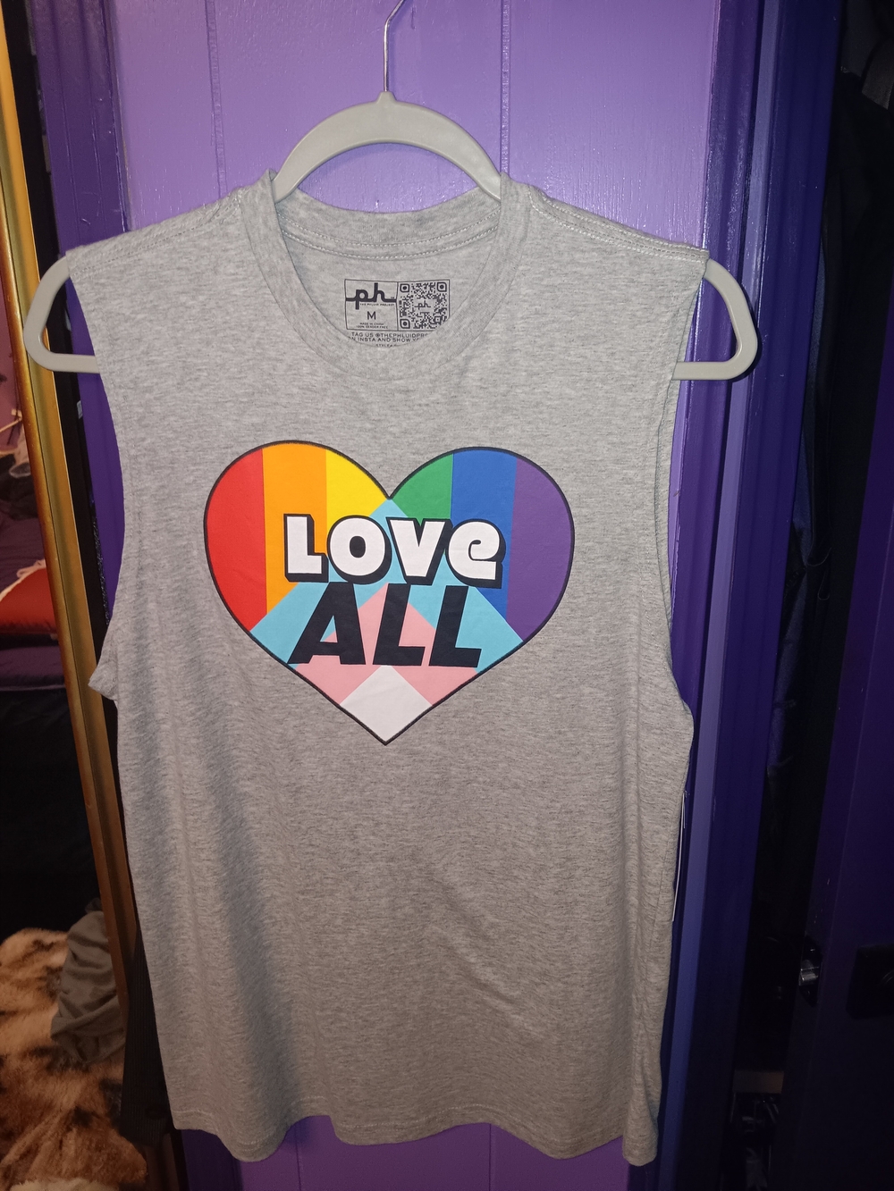 The Phluid Project Gray Sleeveless Tee with Rainbow Heart